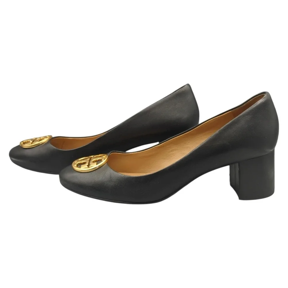 Tory Burch Pump Heels Chelsea 50mm‎ Perfect Black Nappa Leather Gold Logo  45900